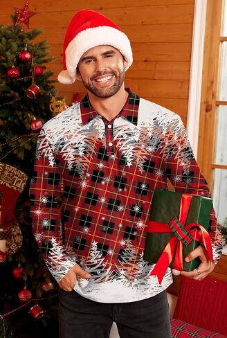 Mens Long Sleeve Halloween Polo Shirts Printed Vintage Striped Casual Golf Shirt (S-XXL) in Kuwait