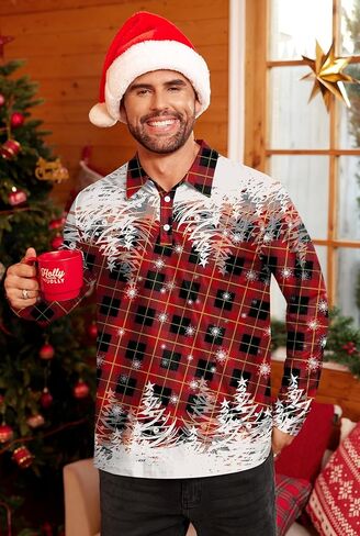 Mens Long Sleeve Halloween Polo Shirts Printed Vintage Striped Casual Golf Shirt (S-XXL) in Kuwait