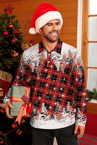 Mens Long Sleeve Halloween Polo Shirts Printed Vintage Striped Casual Golf Shirt (S-XXL) in Kuwait