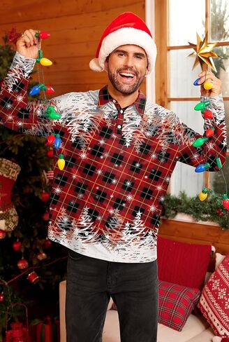 Mens Long Sleeve Halloween Polo Shirts Printed Vintage Striped Casual Golf Shirt (S-XXL) in Kuwait