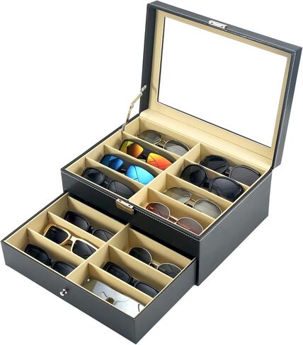 Sunglass Organizer Display Case - Sunglasses Holder for Men Women Leather Multiple Pair Eye Glasses Storage Organizer Jewelry Watch Eyeglass Collection Box with 8 Slot in Saudi Arabia