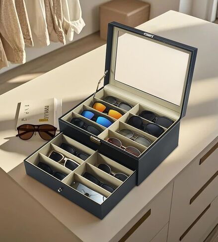 Sunglass Organizer Display Case - Sunglasses Holder for Men Women Leather Multiple Pair Eye Glasses Storage Organizer Jewelry Watch Eyeglass Collection Box with 8 Slot in Saudi Arabia