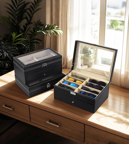 Sunglass Organizer Display Case - Sunglasses Holder for Men Women Leather Multiple Pair Eye Glasses Storage Organizer Jewelry Watch Eyeglass Collection Box with 8 Slot in Saudi Arabia