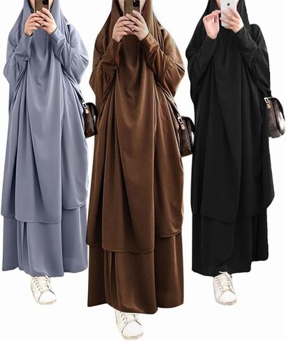 Muslim Dress Islamic Women's Full Cover Two Pieces Soft Distinctive Prayer Maxi Dress with Hijab Abaya Robe in Kuwait