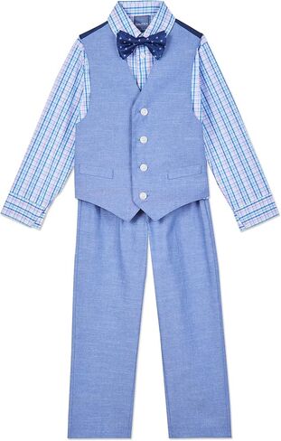 Nautica Boys' 4-Piece Formal Suit Set, Vest, Pants, Collared Dress Shirt, and Tie, Light Grey Deco Sharkskin in Saudi Arabia