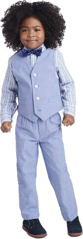 Nautica Boys' 4-Piece Formal Suit Set, Vest, Pants, Collared Dress Shirt, and Tie, Light Grey Deco Sharkskin in Saudi Arabia