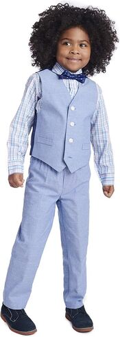 Nautica Boys' 4-Piece Formal Suit Set, Vest, Pants, Collared Dress Shirt, and Tie, Light Grey Deco Sharkskin in Saudi Arabia
