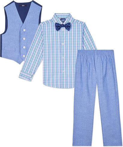 Nautica Boys' 4-Piece Formal Suit Set, Vest, Pants, Collared Dress Shirt, and Tie, Light Grey Deco Sharkskin in Saudi Arabia