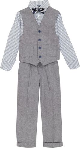 Nautica Boys' 4-Piece Formal Suit Set, Vest, Pants, Collared Dress Shirt, and Tie, Light Grey Deco Sharkskin in Saudi Arabia