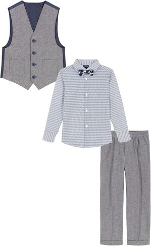 Nautica Boys' 4-Piece Formal Suit Set, Vest, Pants, Collared Dress Shirt, and Tie, Light Grey Deco Sharkskin in Saudi Arabia