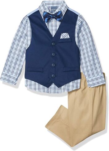Nautica Boys' 4-Piece Formal Suit Set, Vest, Pants, Collared Dress Shirt, and Tie, Light Grey Deco Sharkskin in Saudi Arabia