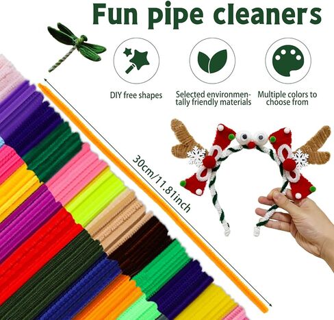 1200 قطعة من منظفات الأنابيب، 60 لونًا من منظفات الأنابيب السميكة، سيقان شانيل متعددة الألوان، منظفات الأنابيب الطويلة للحرف اليدوية لعيد الميلاد وعيد الحب واللوازم الفنية والحرفية in Kuwait
