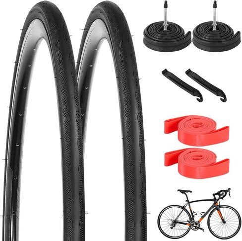 مجموعة إطارات دراجة الطريق 700x28C، إطارات دراجة رفيعة مع أنابيب داخلية وشرائط حافة 28-32C، إطار دراجة مقاوم للثقب مع صمام بريستا، استبدال الإطارات للطرق الصلبة الموحلة الخرسانية الريفية الحضرية in Kuwait