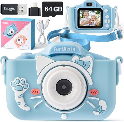 Upgraded Kids Camera Toys - Kids Digital Camera with Soft Dinosaur Silicone Cover, 1080P HD Selfie Video Camera for Boys Girls Toddlers, with 64G SD Card, 3Hrs of Ultra-Long Battery Life in Saudi Arabia