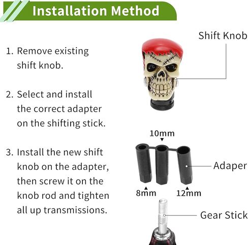 8.1cm Skull Shift Knob Universal Gear Shift Knob Resin Stick Shifter Lever Knob for Automatic and Manual Vehicle with 3 Adapter Black 1 Set in Kuwait
