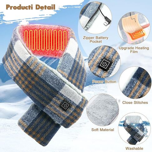 Heated Scarf Heated Neck Scarf with 5000mAh Battery Electric Heated Neck Warmer with 3 Heating Levels Rechargeable Neck Warmer Heating Pad Heated Neck Wrap for Men Women Outdoor Skiing (Beige) in Saudi Arabia