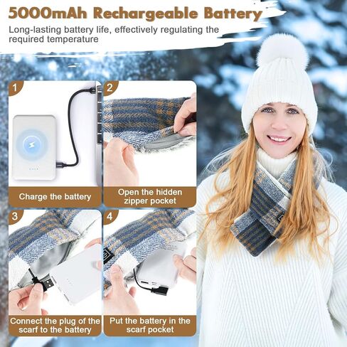 Heated Scarf Heated Neck Scarf with 5000mAh Battery Electric Heated Neck Warmer with 3 Heating Levels Rechargeable Neck Warmer Heating Pad Heated Neck Wrap for Men Women Outdoor Skiing (Beige) in Saudi Arabia