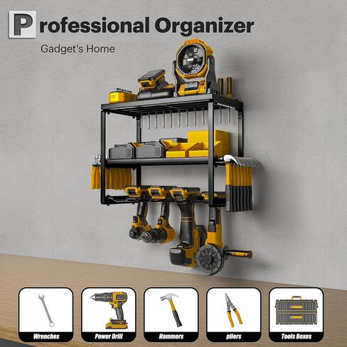 Power Tool Organizer Wall Mount with Charging Station, 7/8 Slots for Cordless Drill Hanger Storage, Tool Battery Holde with 4 Outlet Power Strip, Drill Holder Heavy Duty Garage Organizers in Saudi Arabia