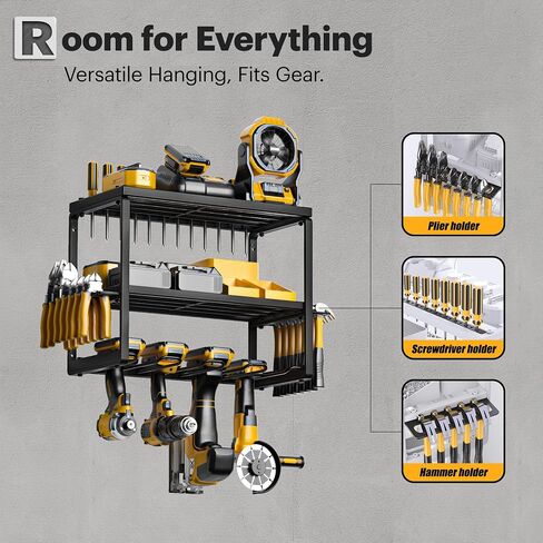 Power Tool Organizer Wall Mount with Charging Station, 7/8 Slots for Cordless Drill Hanger Storage, Tool Battery Holde with 4 Outlet Power Strip, Drill Holder Heavy Duty Garage Organizers in Saudi Arabia