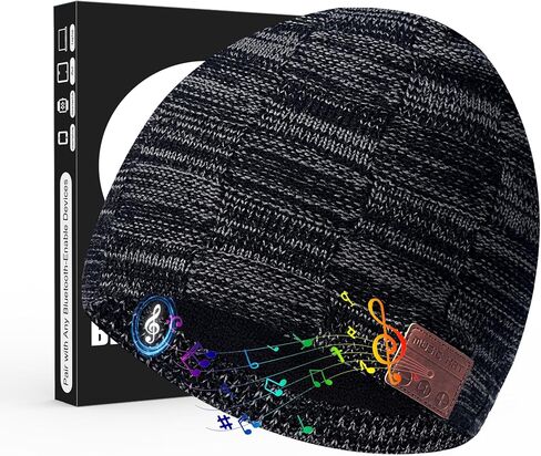 5.2 Bluetooth Beanie for Men & Women, Winter Knit Music Hat with Cordless Headphones, 24 Hour Play time, Built-in Microphone and HD Stereo Speakers, Unique Christmas Tech Gifts for Outdoor Homes in Saudi Arabia