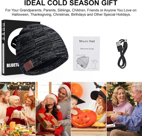 5.2 Bluetooth Beanie for Men & Women, Winter Knit Music Hat with Cordless Headphones, 24 Hour Play time, Built-in Microphone and HD Stereo Speakers, Unique Christmas Tech Gifts for Outdoor Homes in Saudi Arabia