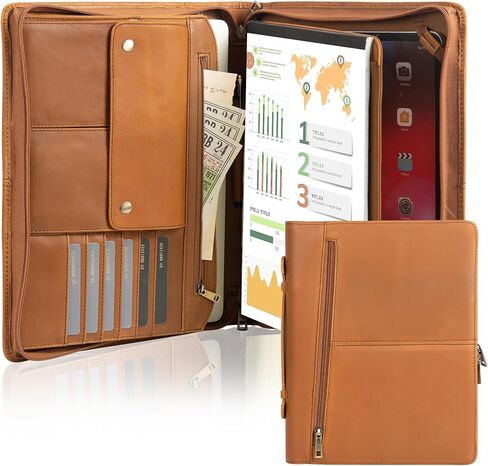 حافظة جلدية من AZXCG، حافظة مع حامل مفكرة بحجم A4، حافظة حافظة للمستندات، حافظة منظم للأعمال لجهاز iPad Pro 12.9(2018&2020&2021)، بني داكن in Kuwait