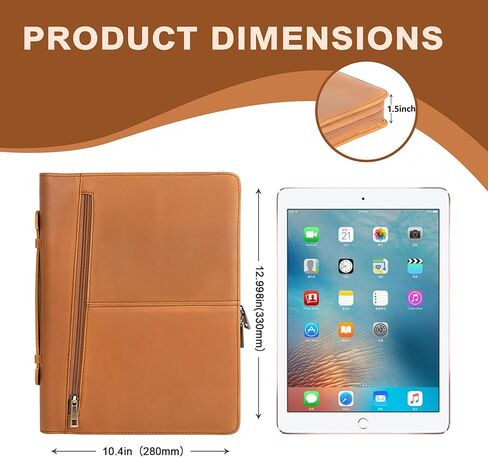 حافظة جلدية من AZXCG، حافظة مع حامل مفكرة بحجم A4، حافظة حافظة للمستندات، حافظة منظم للأعمال لجهاز iPad Pro 12.9(2018&2020&2021)، بني داكن in Kuwait
