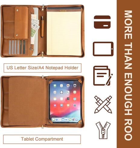 حافظة جلدية من AZXCG، حافظة مع حامل مفكرة بحجم A4، حافظة حافظة للمستندات، حافظة منظم للأعمال لجهاز iPad Pro 12.9(2018&2020&2021)، بني داكن in Kuwait