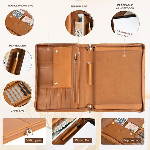 حافظة جلدية من AZXCG، حافظة مع حامل مفكرة بحجم A4، حافظة حافظة للمستندات، حافظة منظم للأعمال لجهاز iPad Pro 12.9(2018&2020&2021)، بني داكن in Kuwait