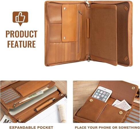 حافظة جلدية من AZXCG، حافظة مع حامل مفكرة بحجم A4، حافظة حافظة للمستندات، حافظة منظم للأعمال لجهاز iPad Pro 12.9(2018&2020&2021)، بني داكن in Kuwait