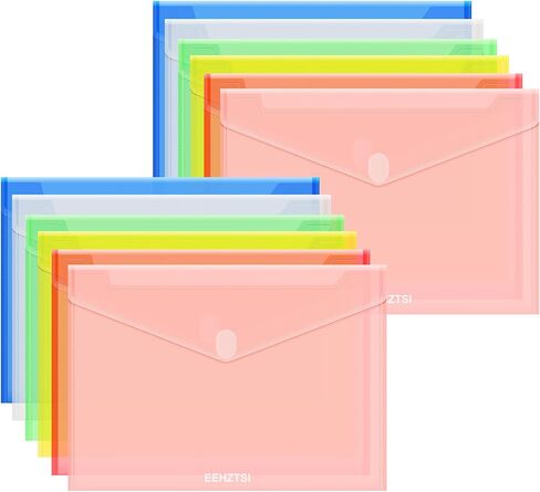 12-Pack Plastic Envelopes, Plastic Folders for Document Fit US Letter/A4 Size, Poly File Envelopes for School and Office Organization, 6 Colors in Saudi Arabia