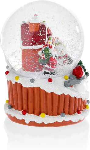 Christmas Musical Snow Globe - Plays 8 Songs Including Jingle Bells & Lights Up with Changing LED Colours - Large 14cm (Santa & Rudolph on Festive Hat) in Saudi Arabia