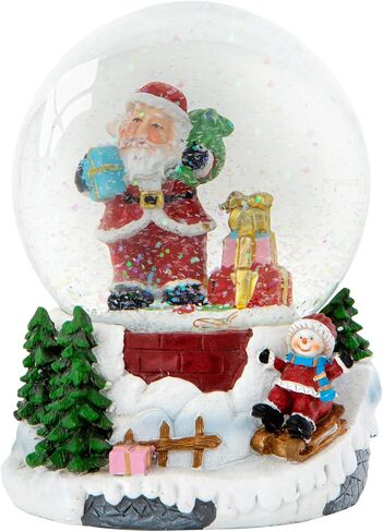 Christmas Musical Snow Globe - Plays 8 Songs Including Jingle Bells & Lights Up with Changing LED Colours - Large 14cm (Santa & Rudolph on Festive Hat) in Saudi Arabia