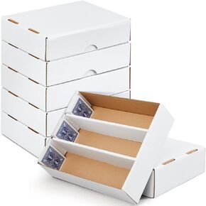 Yexiya 6 Pack 5000 Count Trading Gaming Card Storage Box Row Cardboard Storage Boxes White Trading Cards Cases for Gaming Baseball Football Sport Collecting Supplies(19 * 15.6 * 4 Inches)