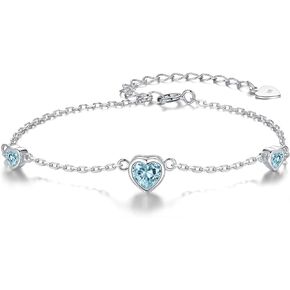925 Sterling Silver Birthstone Bracelet for Women - Pretty Adjustable Heart Infinity Charm bracelets for Mother Daughter Sisters Bestie - Mother's Day Christmas Anniversary Birthday Gift Jewelry