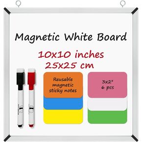 White Board Small Set - 12 x 9" Dry Erase Board with 2 Dry Wipe Off Markers and 6 Magnetic Labels - Mini Double-Sided Wall Hanging Whiteboard for Home and Office