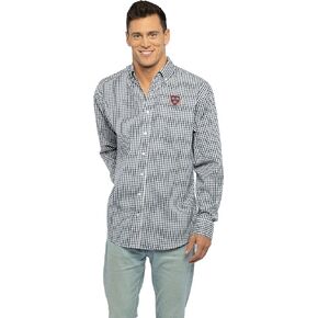 Vantage Apparel Men's Collegiate Easy-Care Long Sleeve Gingham Check Button Down Shirt, Virginia Tech Hokies, Maroon, Large