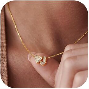 Turandoss Gold Heart Initial Necklace for Women - Dainty 18K Gold Plated Personalized Heart Letter Necklace Trendy Simple Cute Letter Necklace Gold Jewelry Birthday Gifts for Women Girls