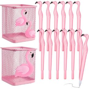 Henoyso 14 Pcs Metal Flamingo Pen Pencil Holder Cute Pink Pen Holder Flamingo Pens Pink Ink Pens Square Pencil Cup for Desk Office Home Girls Kids Caddy Box Makeup Brush Holders Women Gift in Saudi Arabia