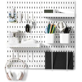 VUSIGN Pegboard Combination Wall Organizer Kit, 4 Pieces Pegboards and 17 Accessories Modular Hanging, Wall Mount Display Peg Board Panel Kits for Bedroom, Home, Office, Bathroom, 22" x 22", Pink