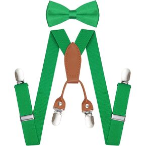 Kids Boys Suspenders Bowtie Sets Adjustable Suspenders and Pre-tied Bow Tie with 4 Strong Metal Clips for Boys Girls