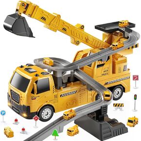 TEMI Engineering Crane, Kids Construction Truck Toys for 3 4 5 6 7 Years Old - Car Race Tracks, Excavator, Boy Toys for 3-5 Year Old Toddlers, Gift Toys for Boys & Girls Aged 4-6, Outdoor Playset