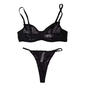 Lilosy Sexy Mesh Sheer Underwire Push Up Women 2 Piece Lingerie Set See Through Bra Panty