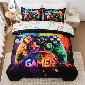 NTBED Game Console Comforter Set for Boys Girls Kids 3D Gaming Geometric Lightweight Microfiber Gamer Bedding Sets (Blue, Twin 5Pcs)