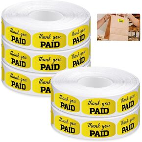5 Rolls 5000 Pcs Paid Thank You Store Sticker 0.75 x 1.5 Inch Self Adhesive Retail Merchandise Labels Thank You for Your Purchase Stickers for Supermarkets Stores, Bright Fluorescent Orange