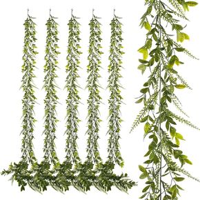 6 Pack 5.57ft Artificial Greenery Garland, Leaf Garland for Room Decor, Fern Garlands for Decoration, Fake Vines Hanging Plants for Home Bedroom Garden Wall Wedding Decor