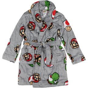 Nintendo Super Mario Kids Robe - Plush Fleece Gamer Mario Kart Character Bathrobe for Boys, Mario Toad Yoshi Luigi, Size 4-10