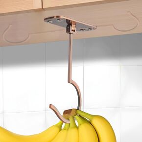 Banana Hook Under Cabinet, Foldable Metal Banana Hanger to Keep Bananas Fresh, Banana Holder Under Cabinet for Bananas or Other Kitchen Items (Black)
