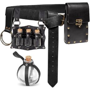 5 Pcs Renaissance Accessories Belt Pouch Waist Bag Belt Keyring Hook Wizard Potion Bottles Vials for Festival Cosplay Halloween Costume (Brown)