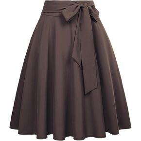 Belle Poque Women's High Waist A-Line Pockets Skirt Skater Flared Midi Skirt Vinage Skirt